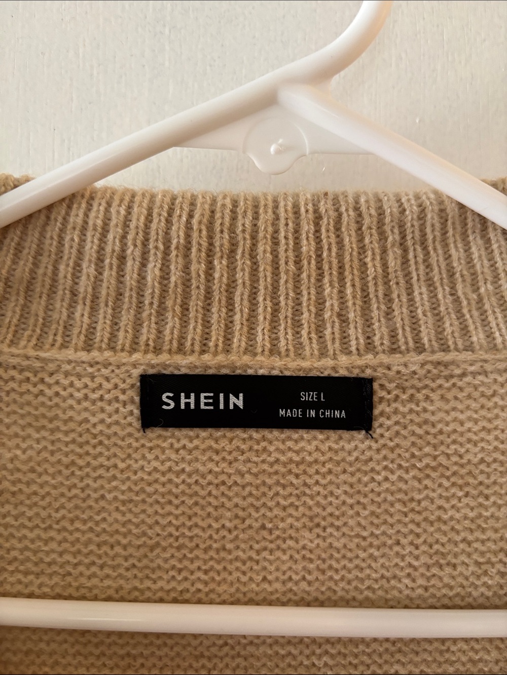 SHEIN Beige Open-Collar V-Neck Knit Sweater - Picture 2 of 2